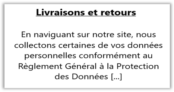 La page est titrée livraison et retours et pourtant le texte en dessous évoque la collecte des données personnelles. Il y a donc une incohérence entre le contenu et le titre de la page. 