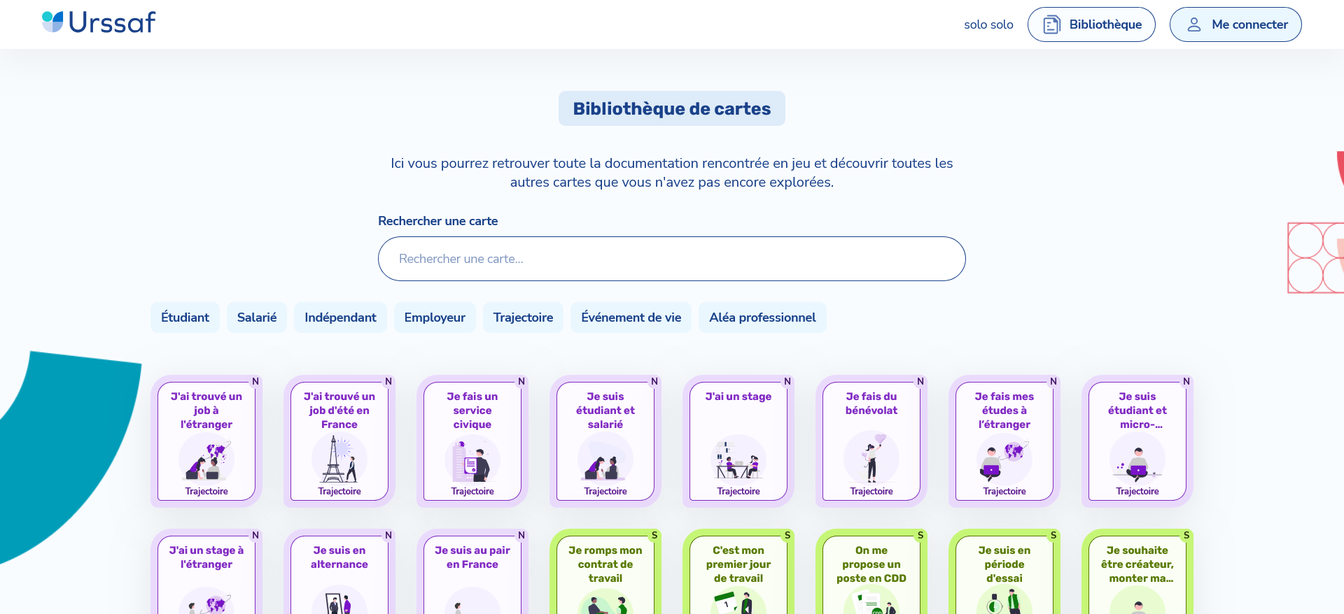 Capture d'écran de la bibliothèque de carte du jeu.