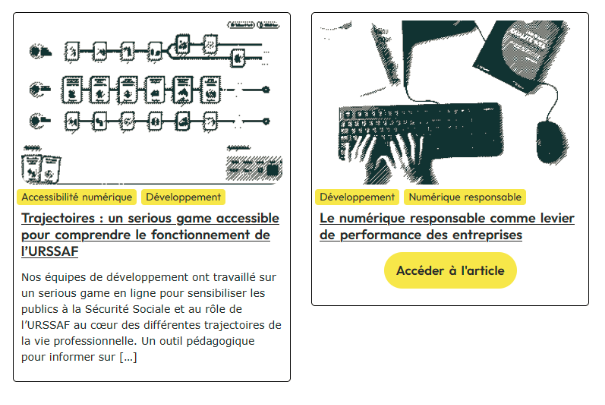 Deux articles du blog Boscop affichés en tuiles illustrant le concept de “tuile”.